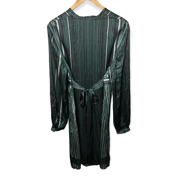 Tahari Women's Green Silk V-Neck Empire Waist Tie Back Striped Dress Size 10 - Picture 14 of 16
